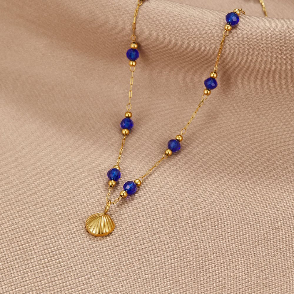 Vioraia Nerissa Gold Shell & Blue Bead Necklace