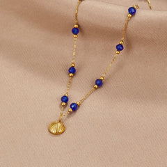 Vioraia Nerissa Gold Shell & Blue Bead Necklace