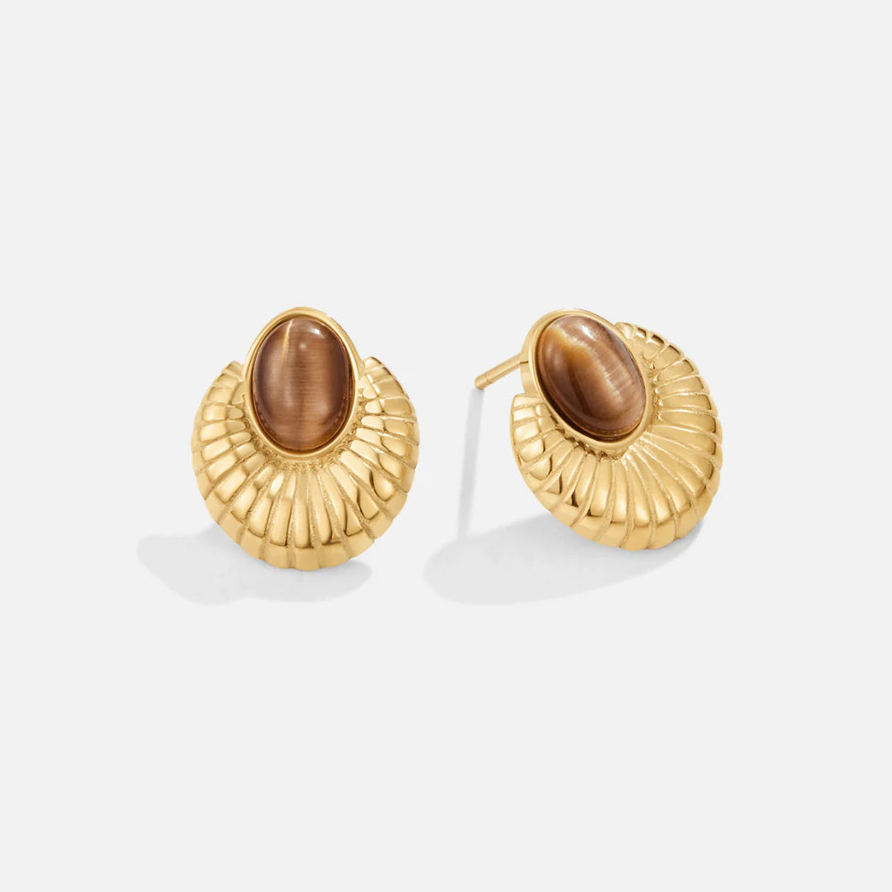 Vioraia Bohemia Gold Tiger Eye Earrings