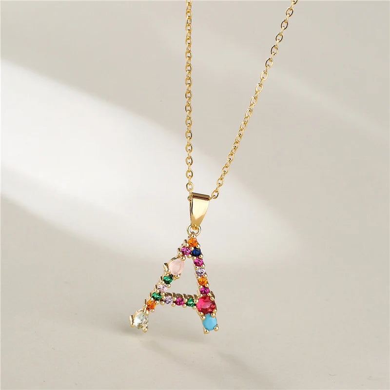 Vioraia Rainbow Gemstone Initial Necklace