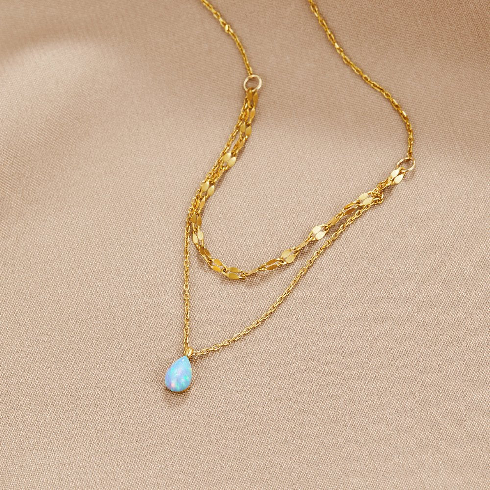 Vioraia Blue Opal Teardrop Layered Necklace