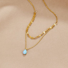 Vioraia Blue Opal Teardrop Layered Necklace