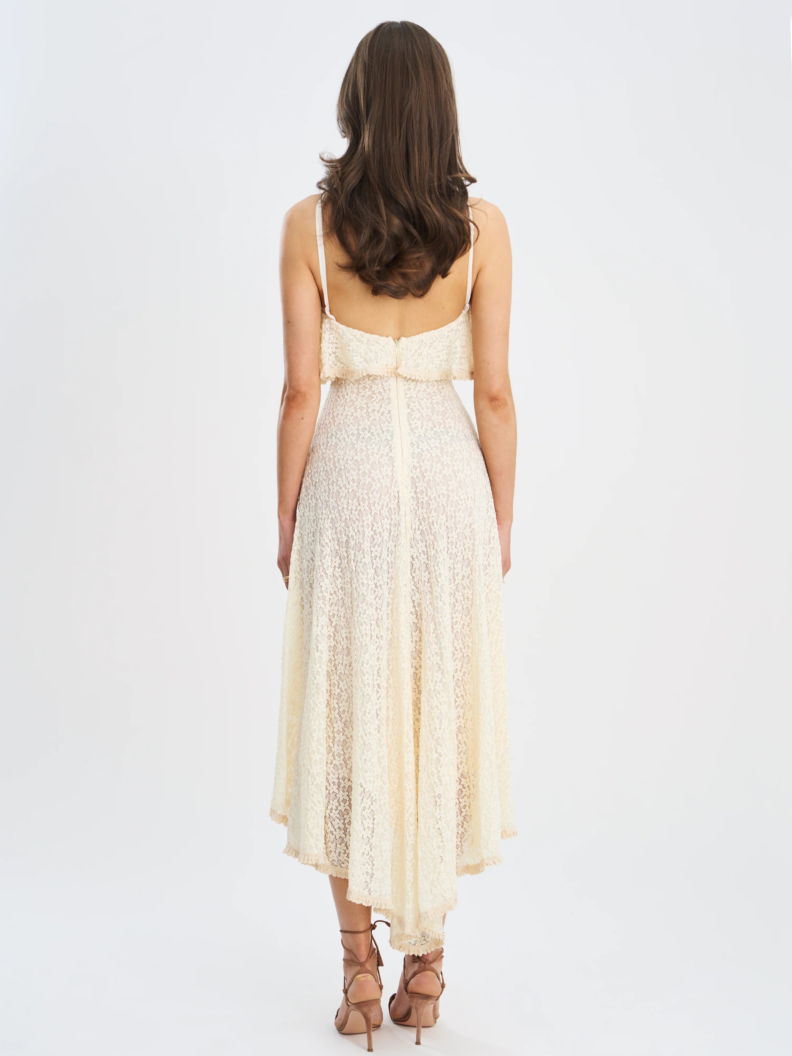 Idra Lace Trim Sleeveless Crochet Midi Trailing Dress
