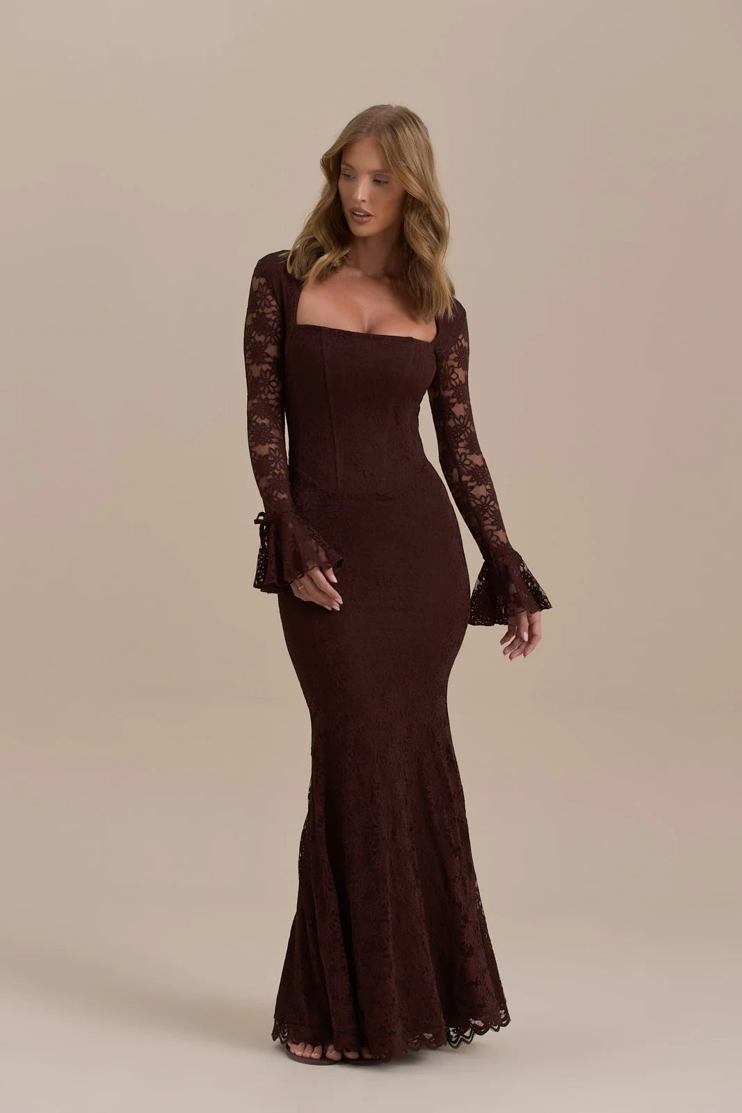 JULIETTE LACE MAXI DRESS | CHOCOLATE