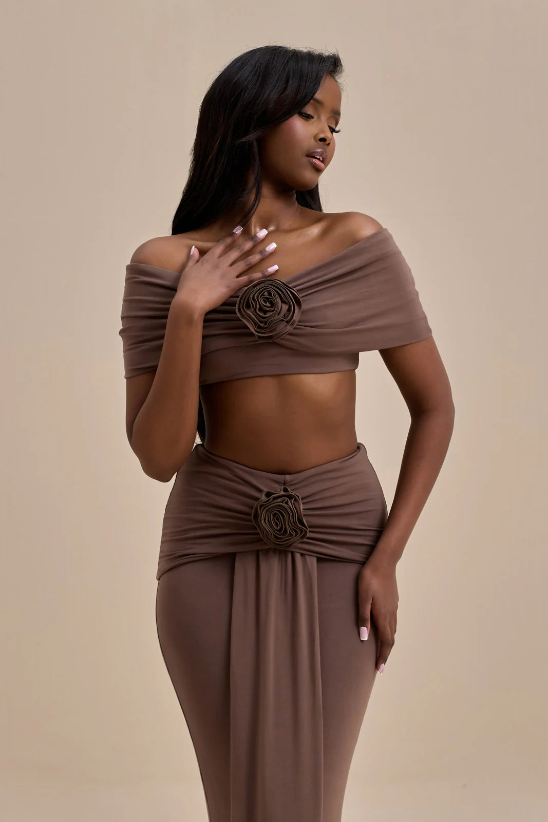 BELLE BARDOT CROP TOP | CHOC - SALE