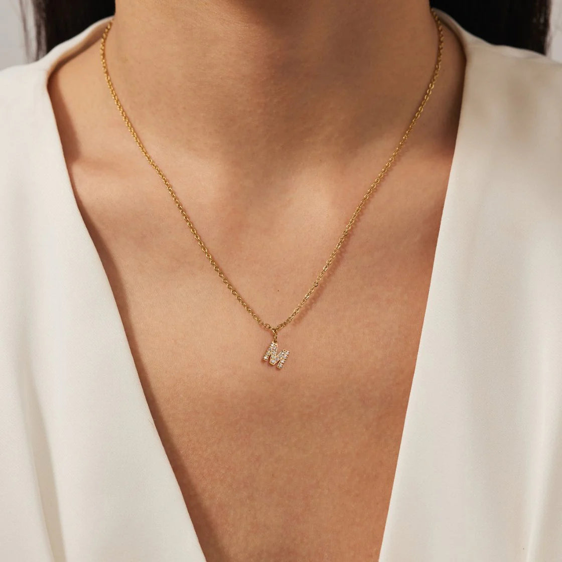 Vioraia Crystal Letter Charm Necklace