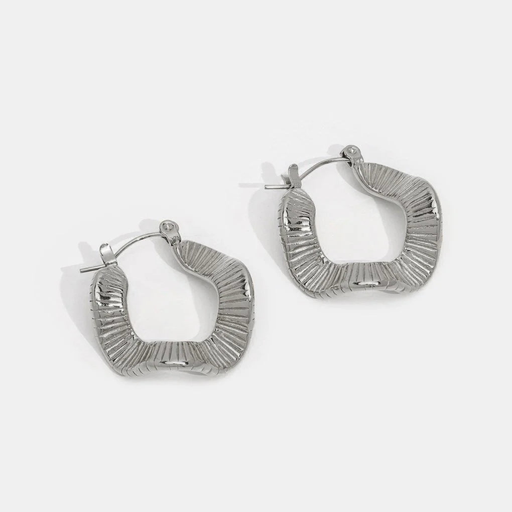 Vioraia Geometric Wave Silver Hoop Earrings
