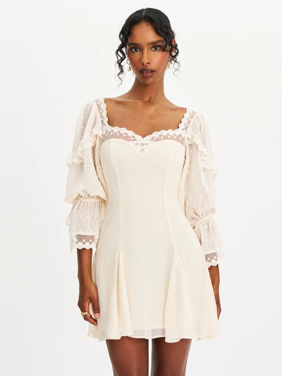 Zakira Lace Trim Half Sleeve Mini Dress