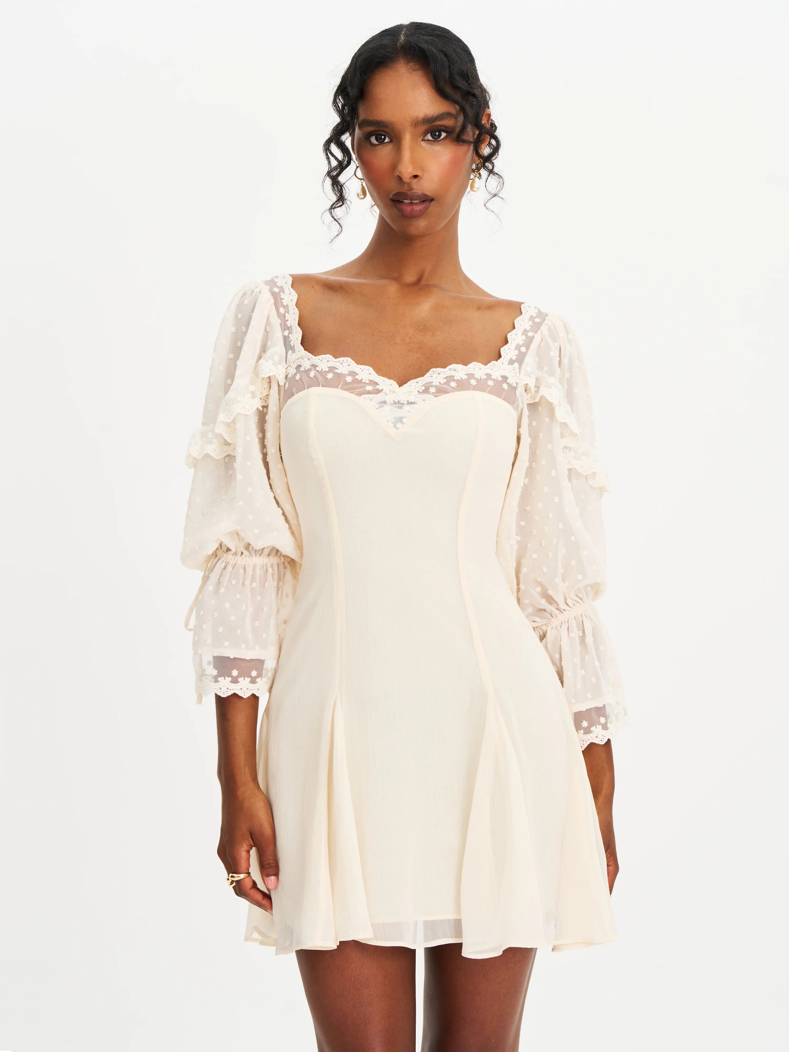 Zakira Lace Trim Half Sleeve Mini Dress