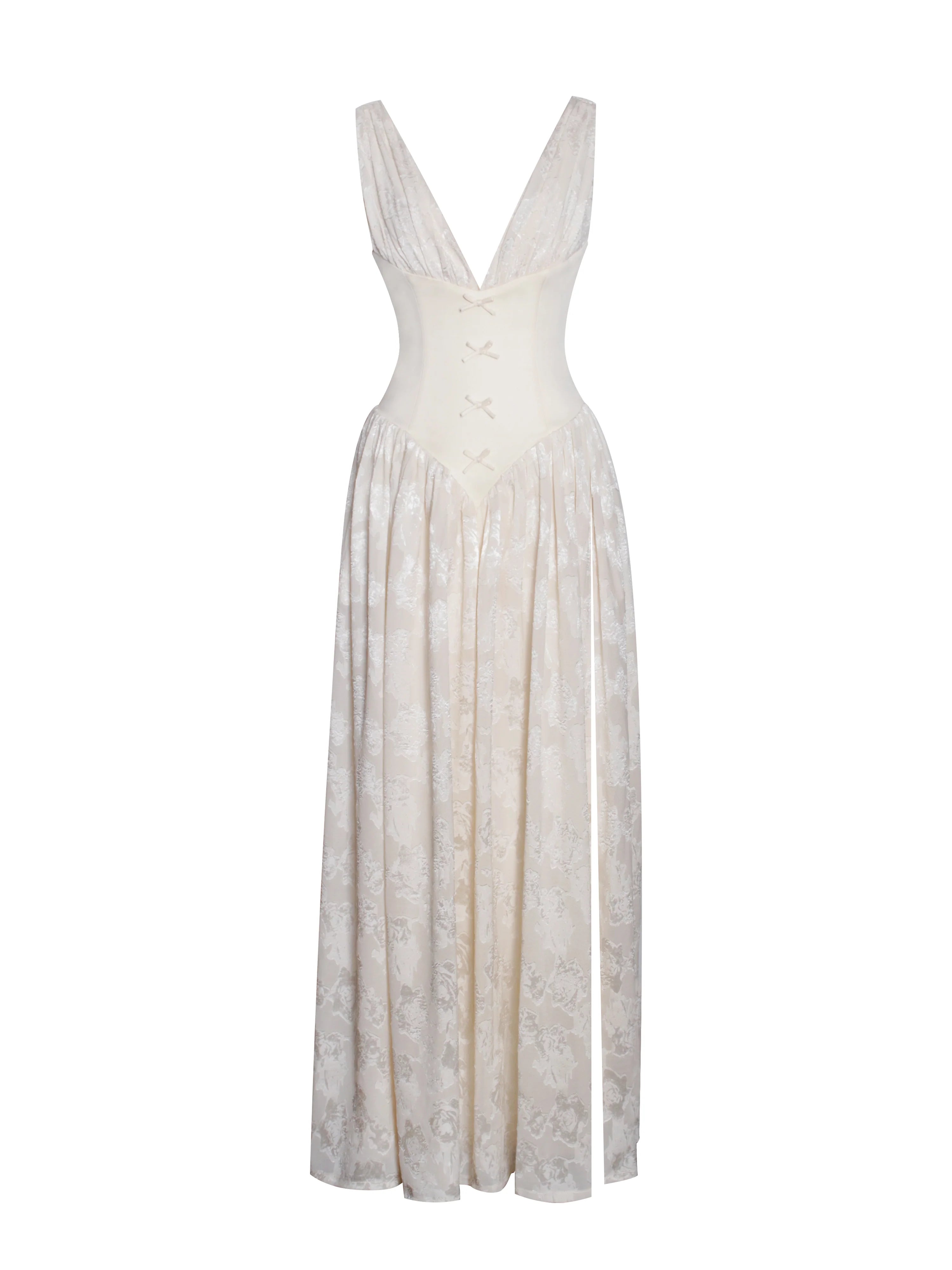 Sabrina Butter Yellow High Slit Jacquard Maxi Dress