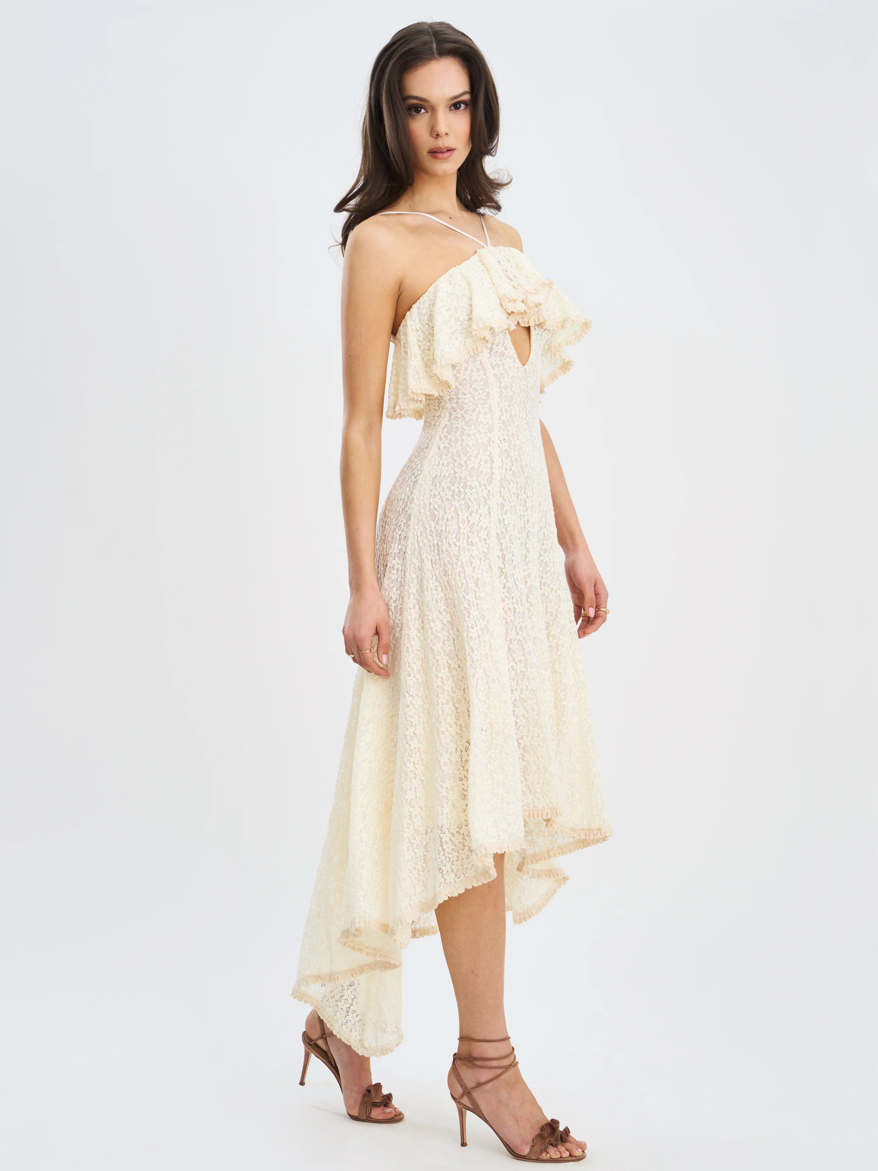 Idra Lace Trim Sleeveless Crochet Midi Trailing Dress