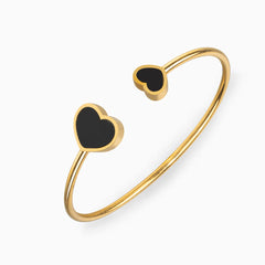 Vioraia Double Black Heart Cuff Bangle