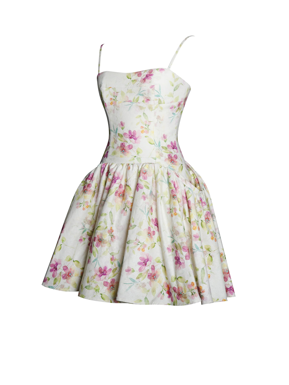 Valda Yellow and Pink Print Linen Mini Dress with Pockets