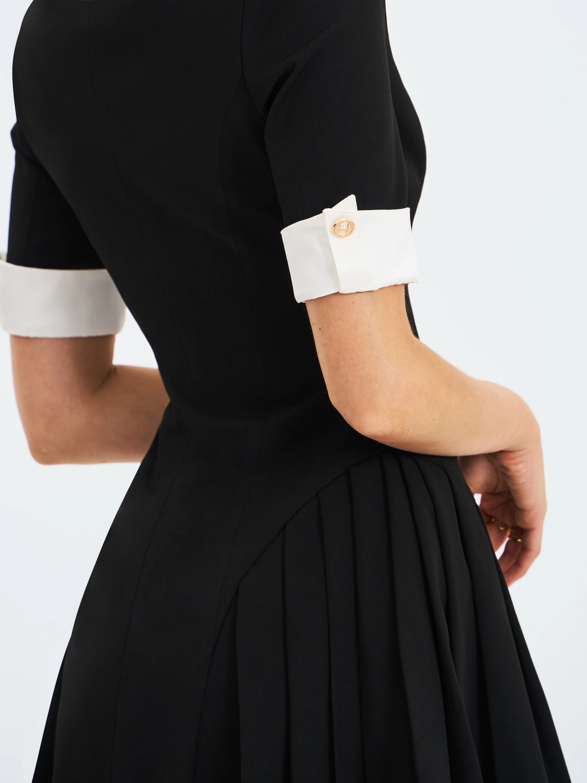 Ilitha Black Woven Crepe Pleated A-Line Mini Dress