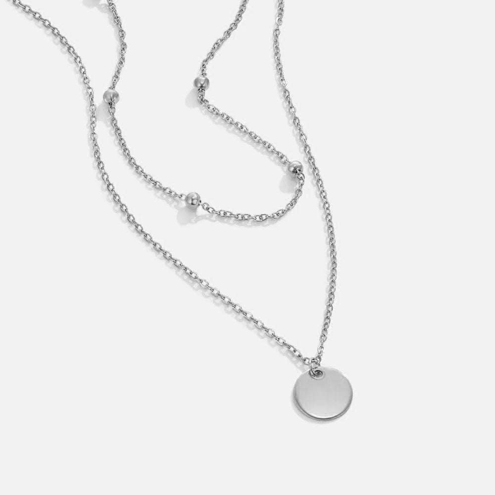 Vioraia Layered Disc Necklace Silver