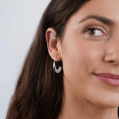 Vioraia Classic Silver Drop Hoop Earrings