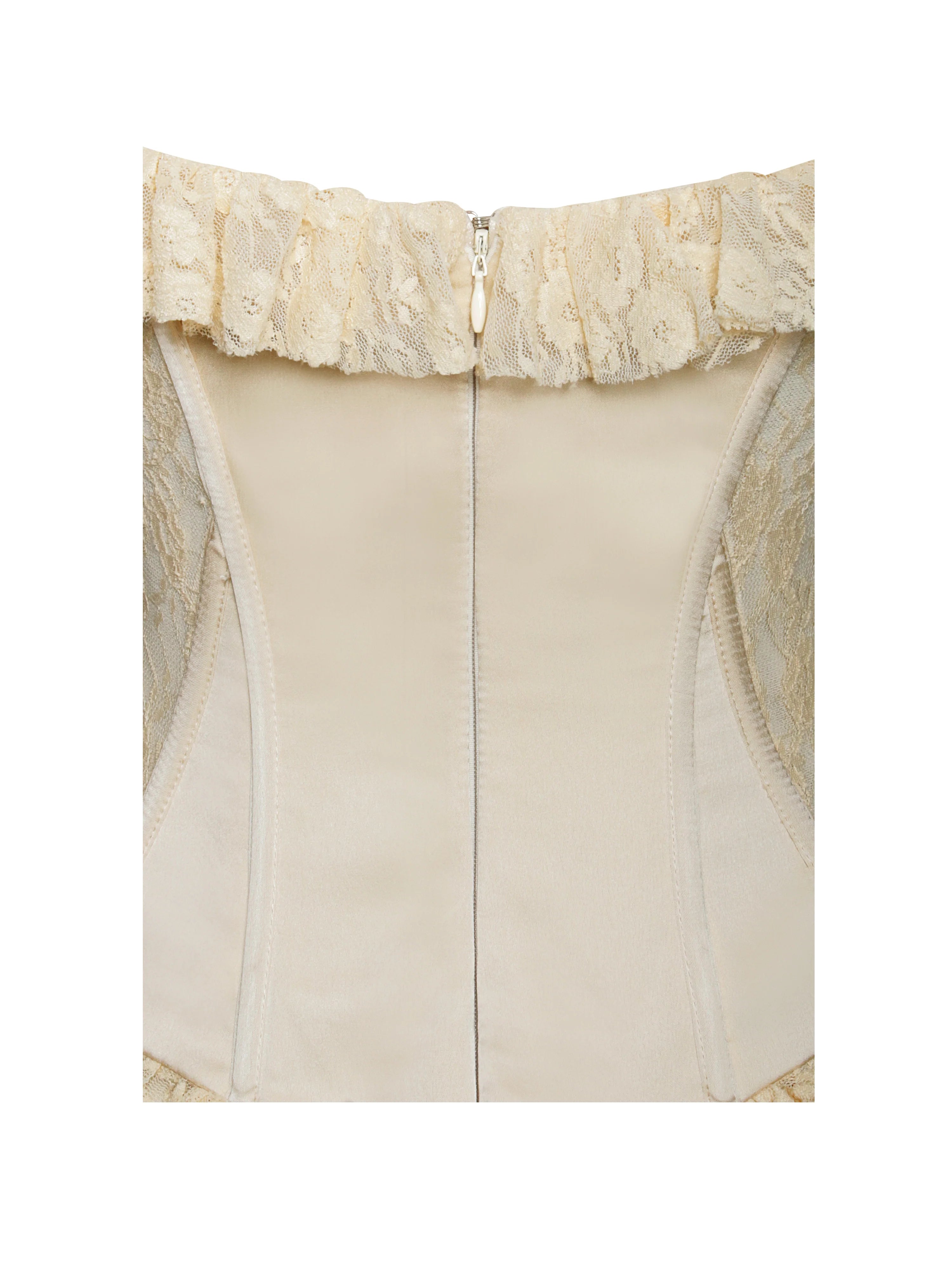 Ersilia Pale Yellow Satin Lace Peplum Corset Off Shoulder Maxi Dress