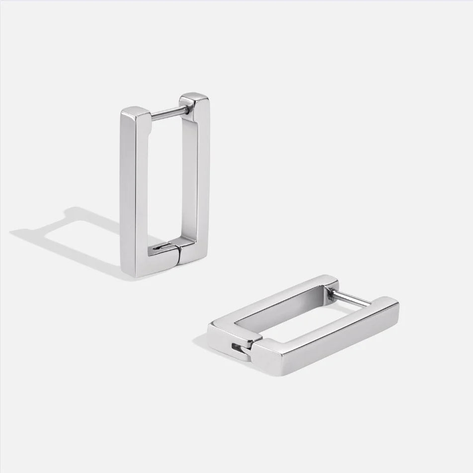 Vioraia Silver Rectangle Hoop Earrings