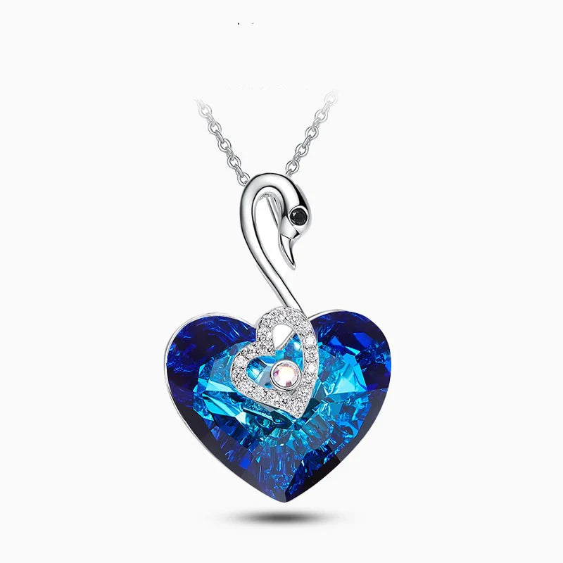 Vioraia Crystal Swan Heart Necklace