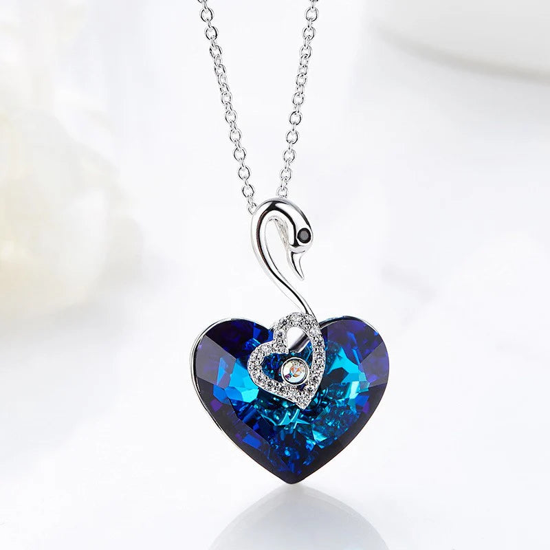 Vioraia Crystal Swan Heart Necklace