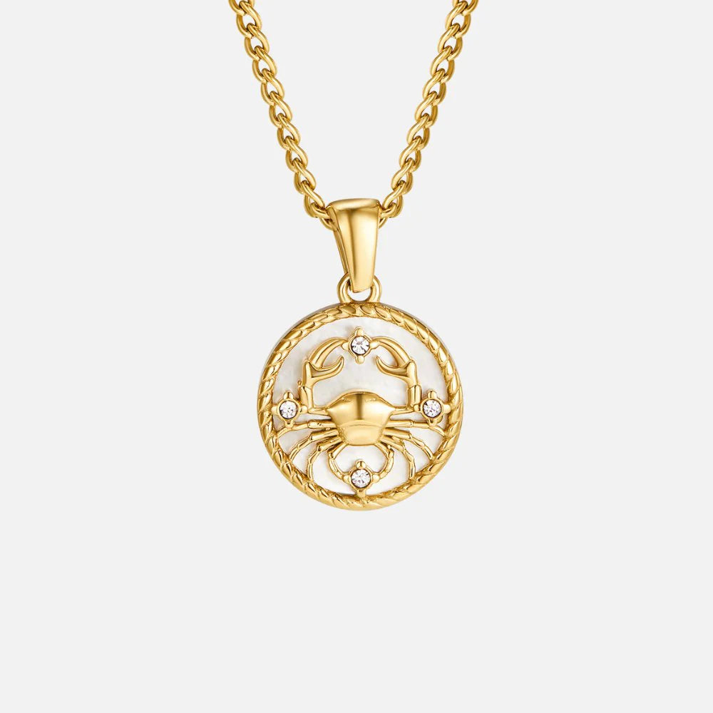 Vioraia White Shell Zodiac Coin Necklace