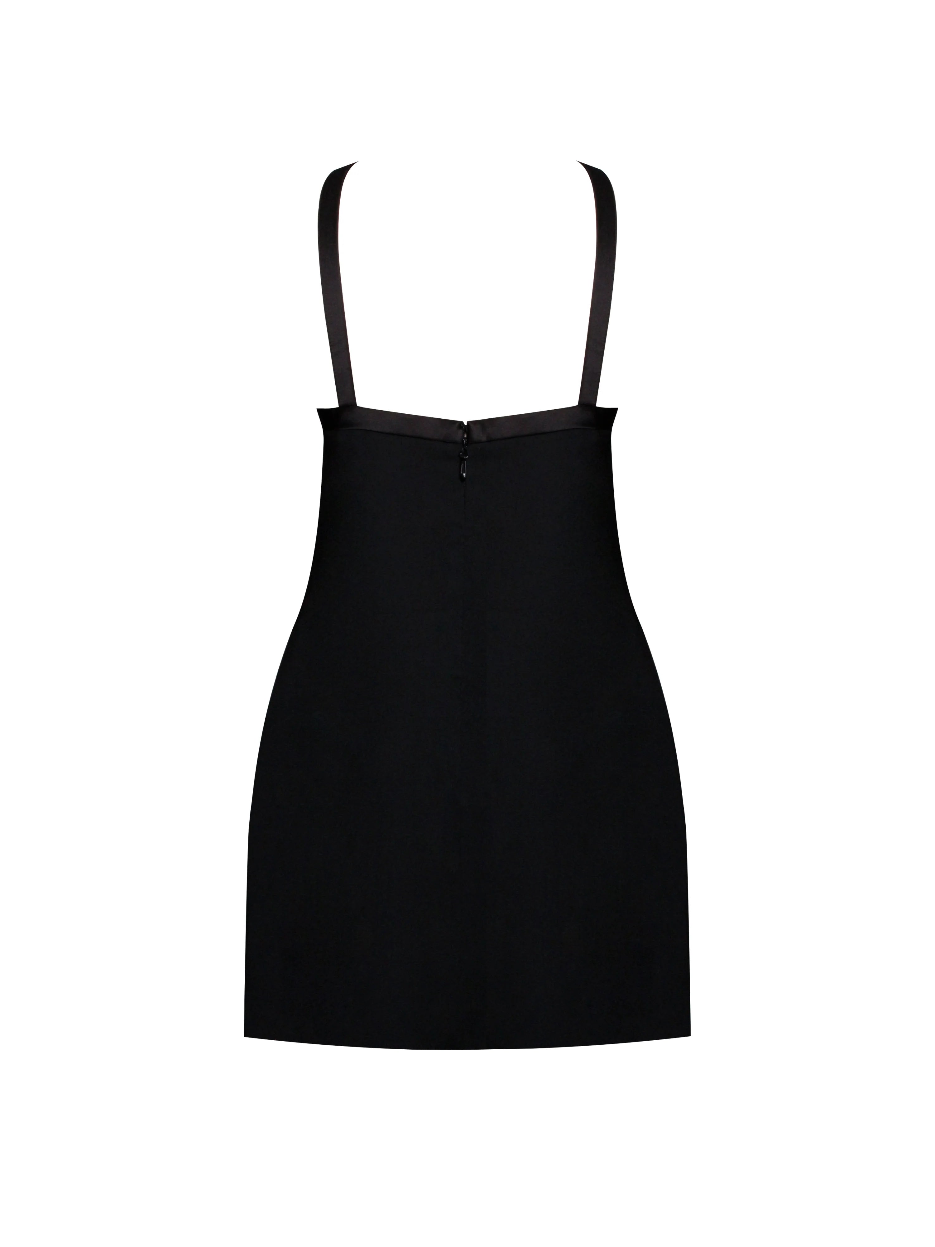 Caitlin Black Satin Trim Mini Dress with Bow