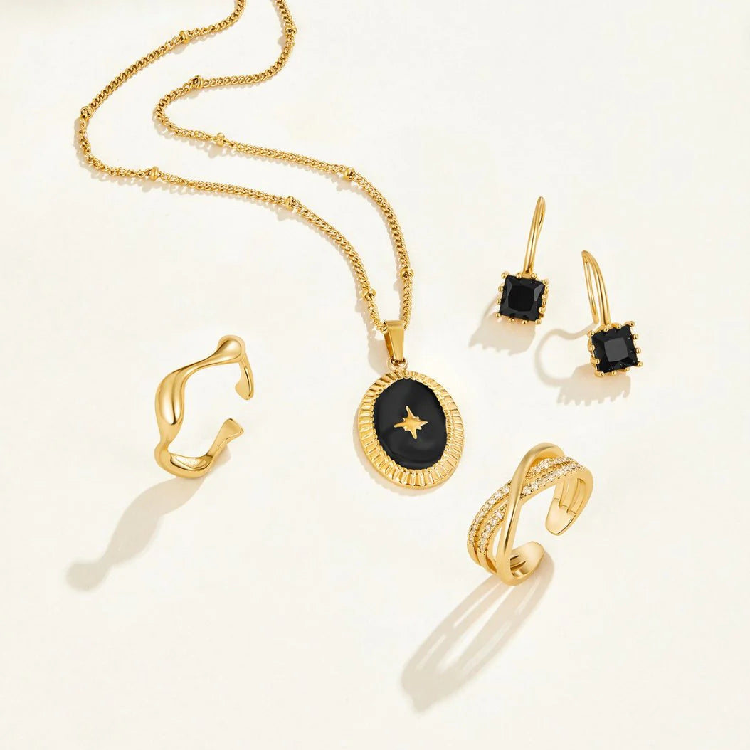 Vioraia Piper Black Crystal Drop Earrings