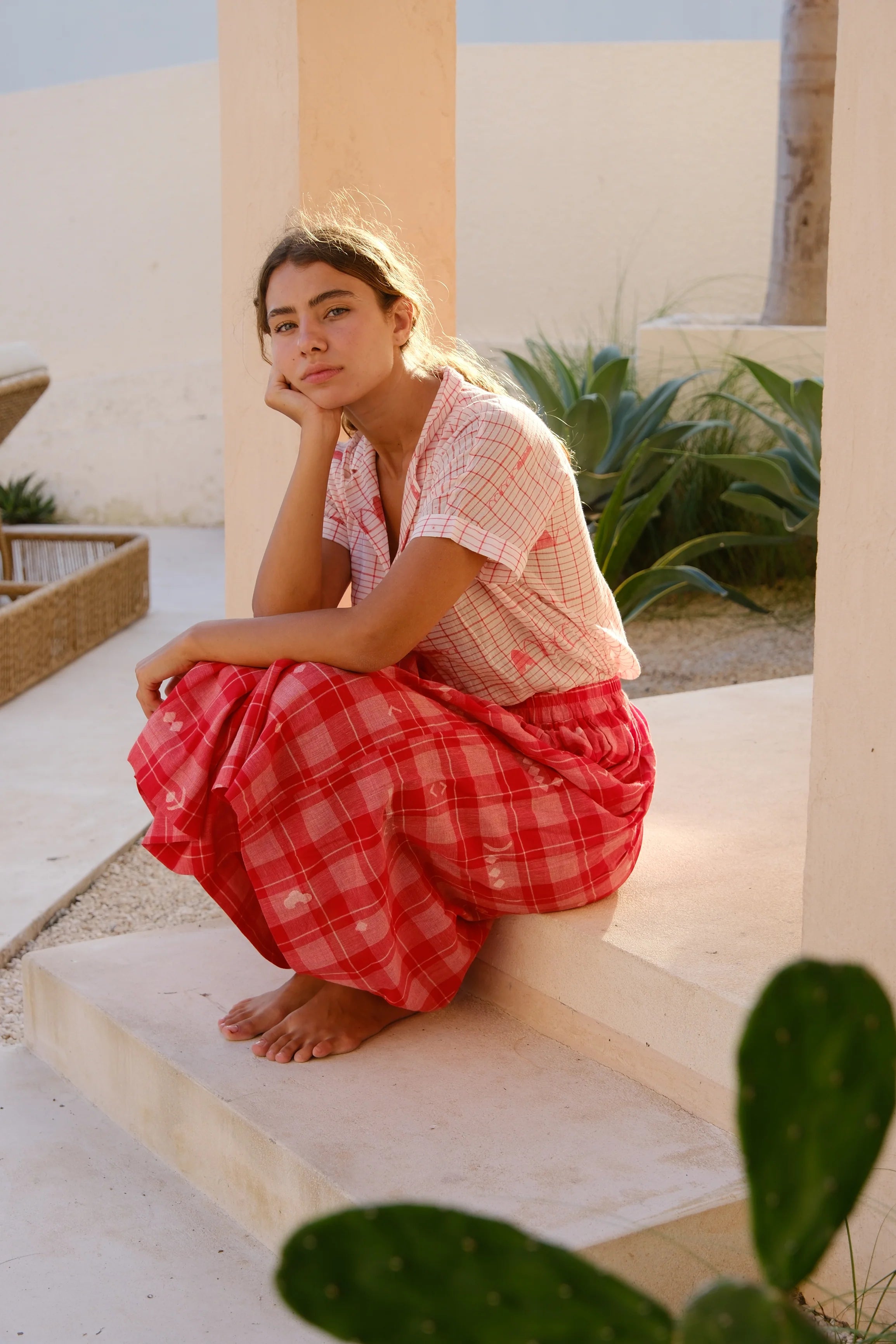 Crimson Checkered Cuban Shirt