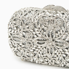 Vioraia Athena Flower Rhinestones Clutch Bag - Silver
