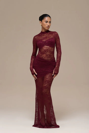 BRITNEY LACE MAXI SKIRT | WINE