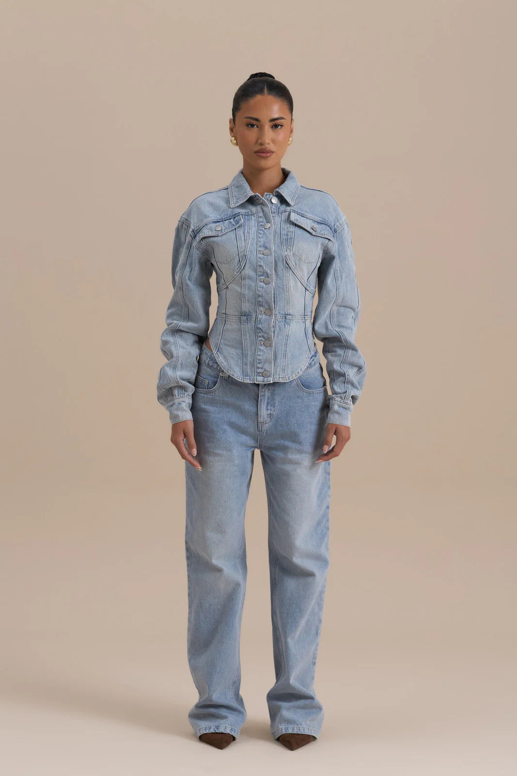 WANDER STRAIGHT LEG JEANS WITH ADJUSTABLE WAIST | MID WASH DENIM