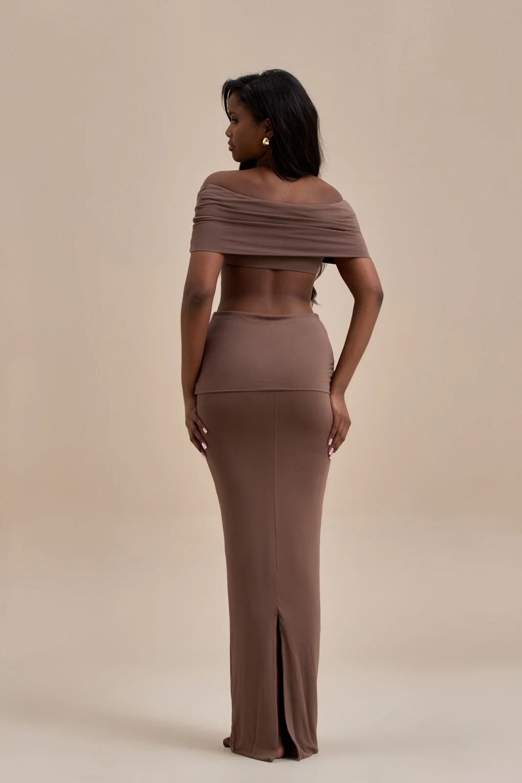 BELLE DRAPE MAXI SKIRT | CHOC - SALE