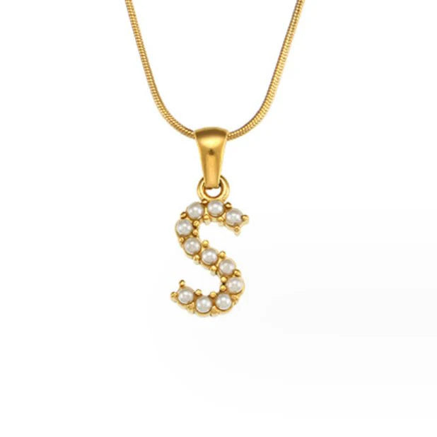 Vioraia Letter Pearl Charm Necklace