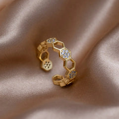 Vioraia Gold & Crystal Honeycomb Ring