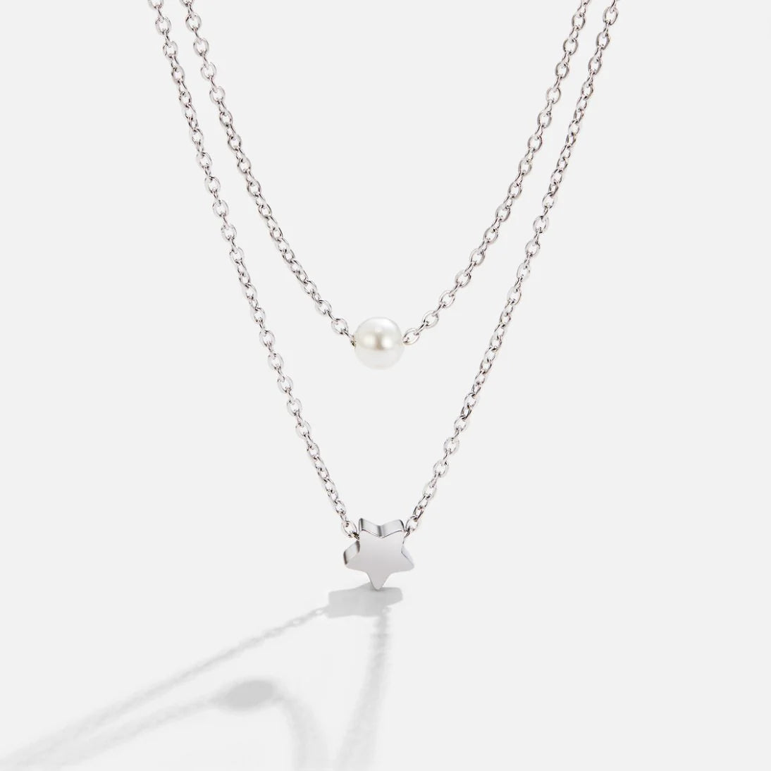 Vioraia Layered Silver Star & Pearl Necklace