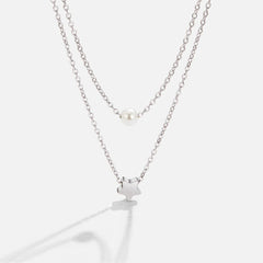 Vioraia Layered Silver Star & Pearl Necklace