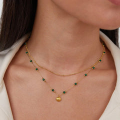 Vioraia Nerissa Gold Shell & Green Bead Necklace