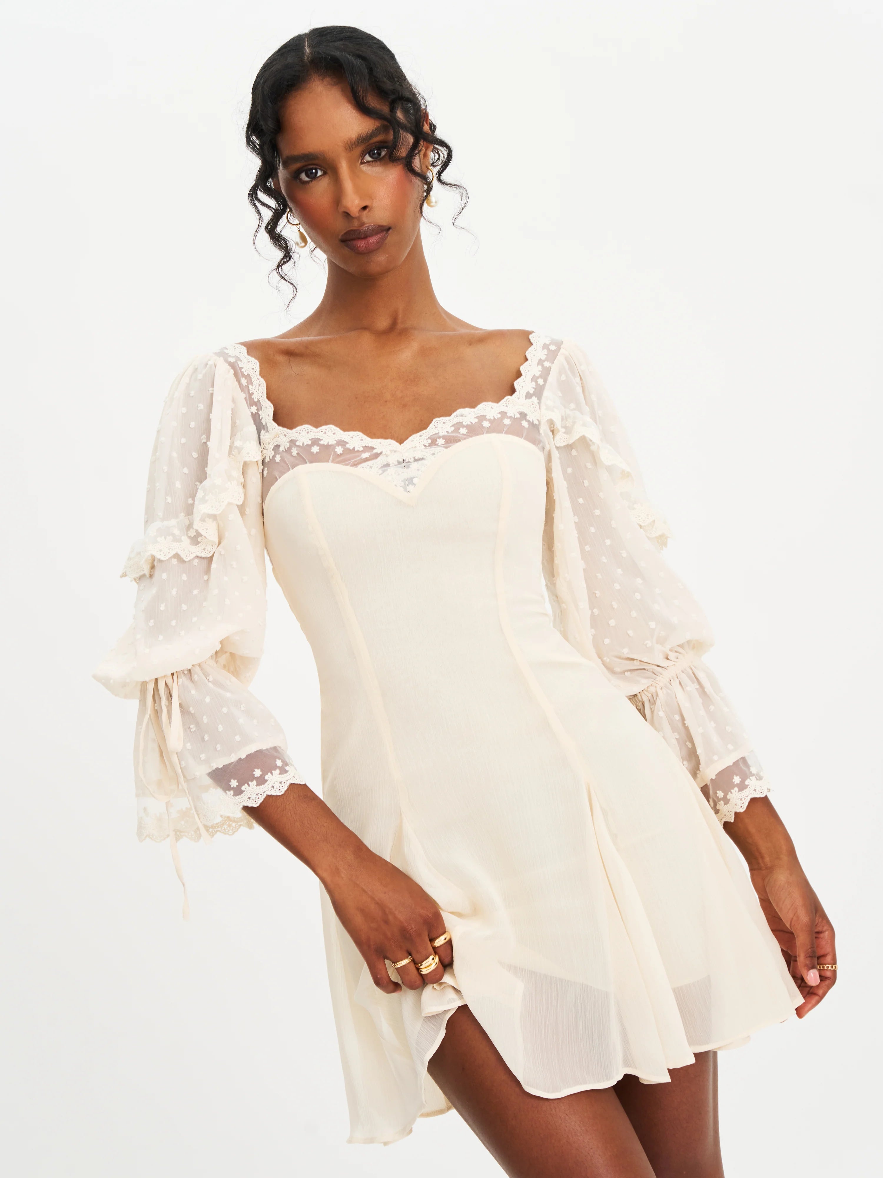 Zakira Lace Trim Half Sleeve Mini Dress
