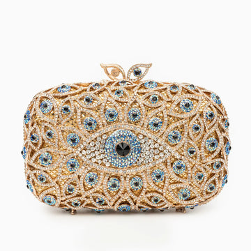 Vioraia Crystal Evil Eye Clutch Bag - Gold