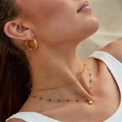 Vioraia Nerissa Gold Shell & Green Bead Necklace