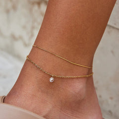 Vioraia Layered Dainty Crystal Anklet