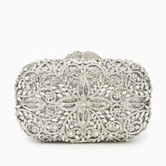 Vioraia Athena Flower Rhinestones Clutch Bag - Silver