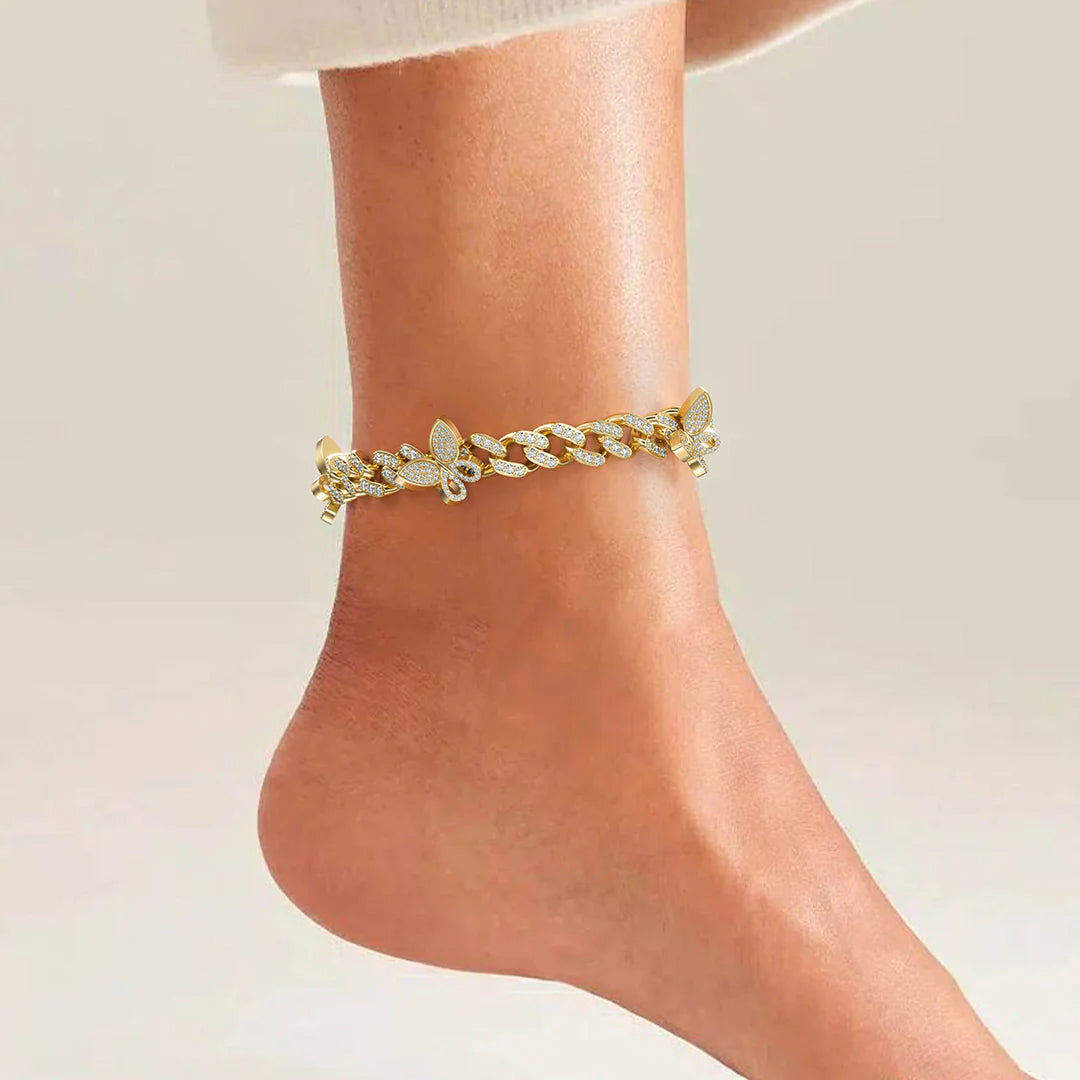 Vioraia Sparkling Butterflies Cuban Anklet