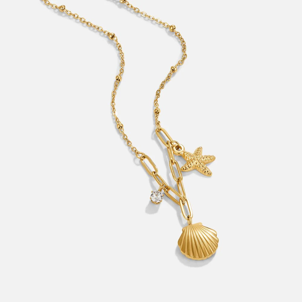 Vioraia Golden Seashell & Starfish Necklace