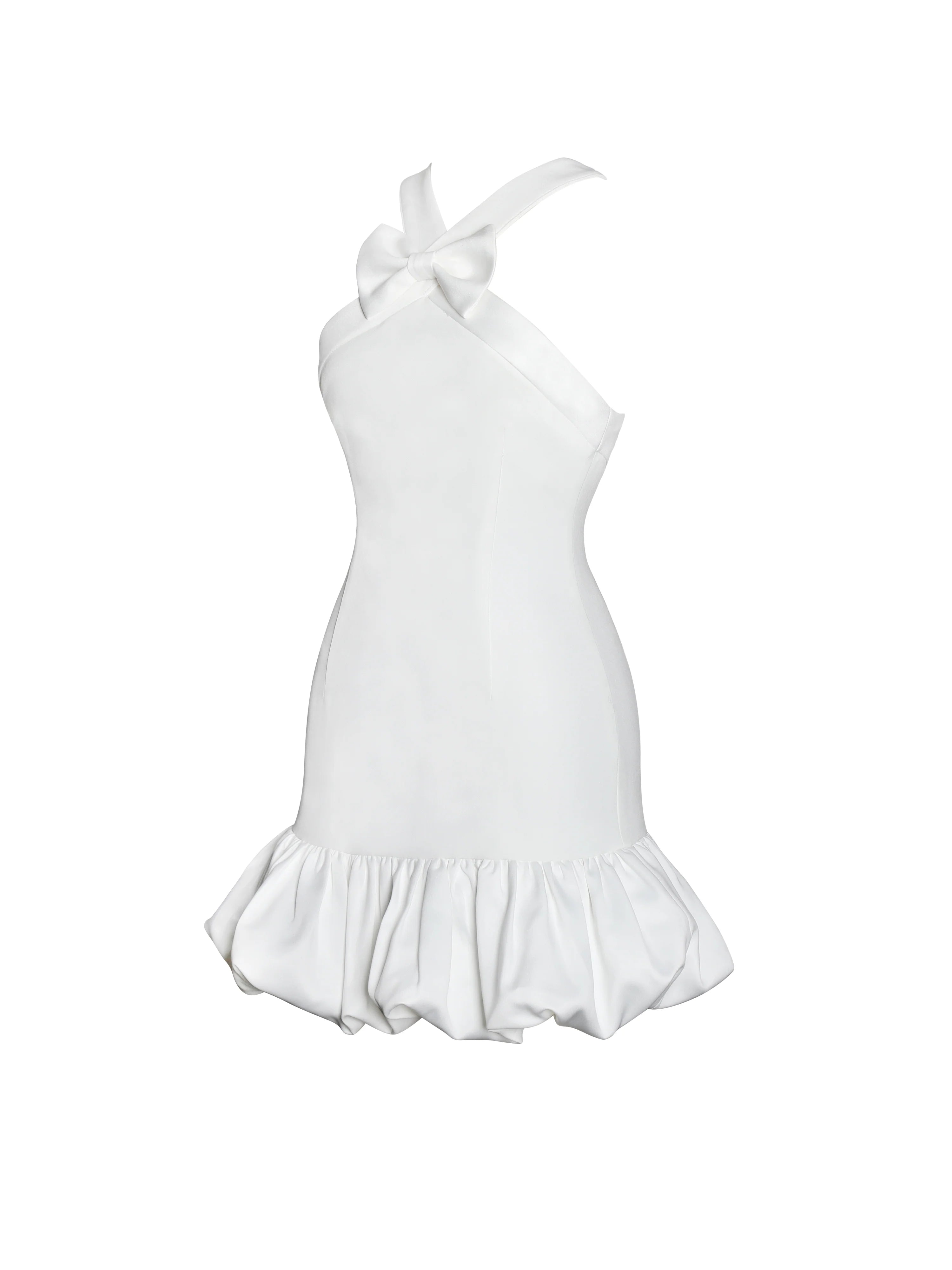 Barbra White Cross Straps Bodycon Mini Dress with Bubble Hem