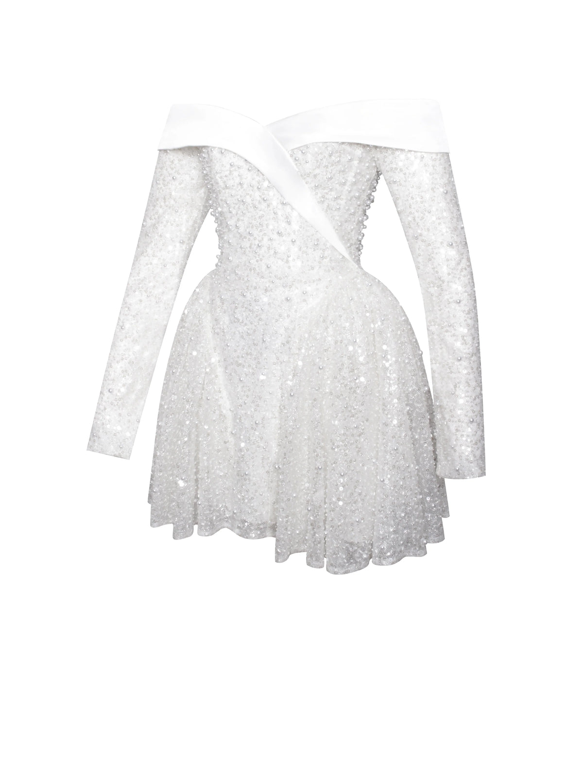 Kira Bead Embroidered Mesh Off Shoulder Long Sleeve Mini Dress