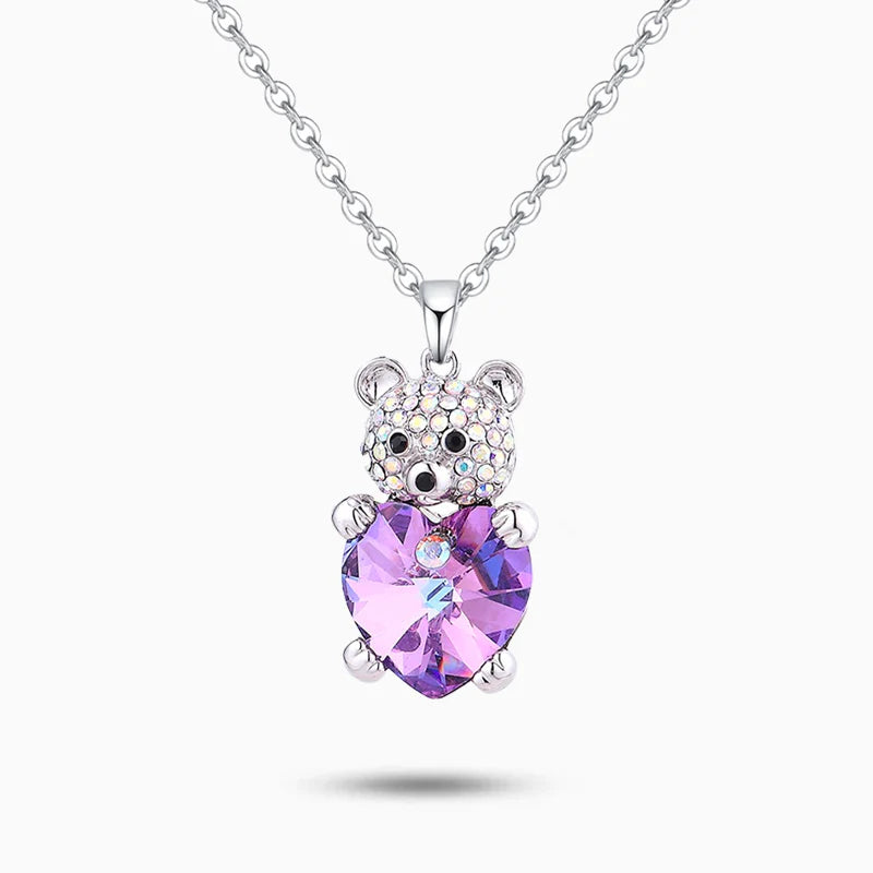 Vioraia Bear Crystal Heart Necklace