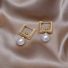Vioraia Square Hoop & Pearl Drop Earrings