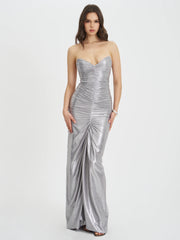 Sable Ruched Silver Glitter Mermaid Gown