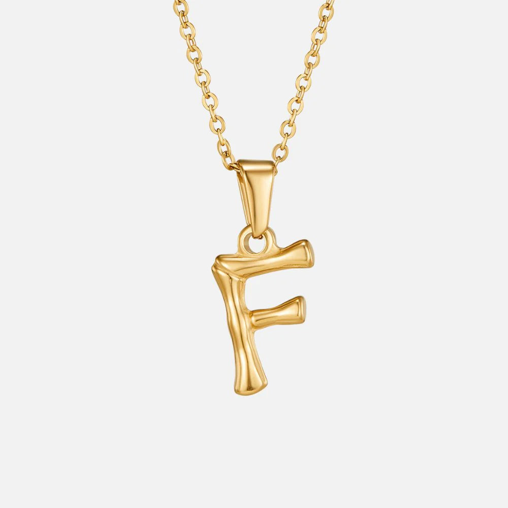 Vioraia Golden Bamboo Letter Pendant Necklace